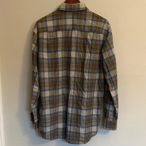 Pendleton Men Umatilla Virgin Wool Blue/Brown Stewart Muted Tartan Lodge Shirt L - Picture 5 of 11